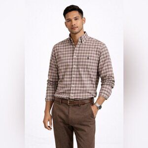 Vintage Ralph Lauren Plaid Button Down Shirt Brown Tan XL T Classic Fit Cotton